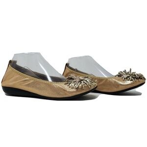 MIU MIU Ballet Flat Ballerina Tan Gold Shimmer